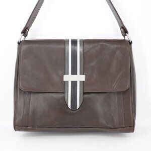Vtg Tre Vero Handbag Women M Brown Leather Messenger Shoulder Bag Stripe